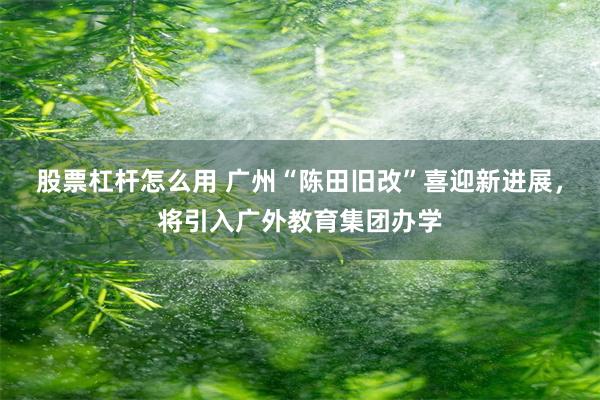 股票杠杆怎么用 广州“陈田旧改”喜迎新进展，将引入广外教育集团办学